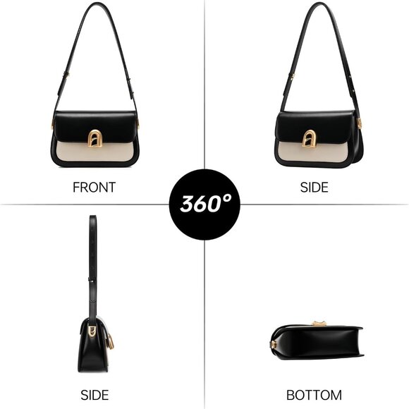 Elegant Black Leather Shoulder Purse with Adjustable Strap for Versatile Style - Picture 6 of 7